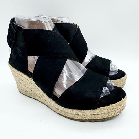 Soul Naturalizer Oshay Black Leather Espadrille Strappy Wedge Heel Sandal Size 6 - Picture 2 of 14